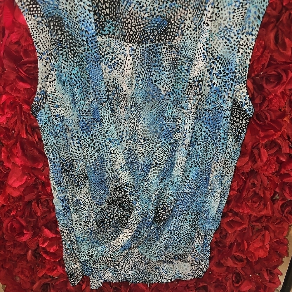 APT 9 Wonen's Blue and Black Animal Print Open Front Sleeveless Top Size Large